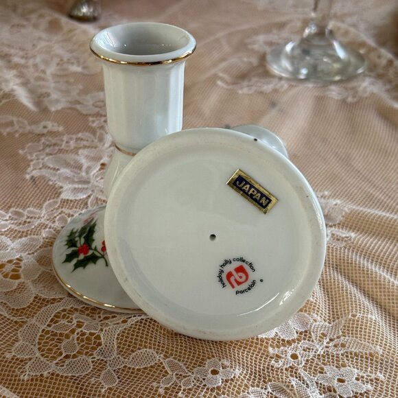 Vintage Christmas Creamer, Sugar Bowl & 2 Candle Holders Set Made in Japan - Picture 2 of 8